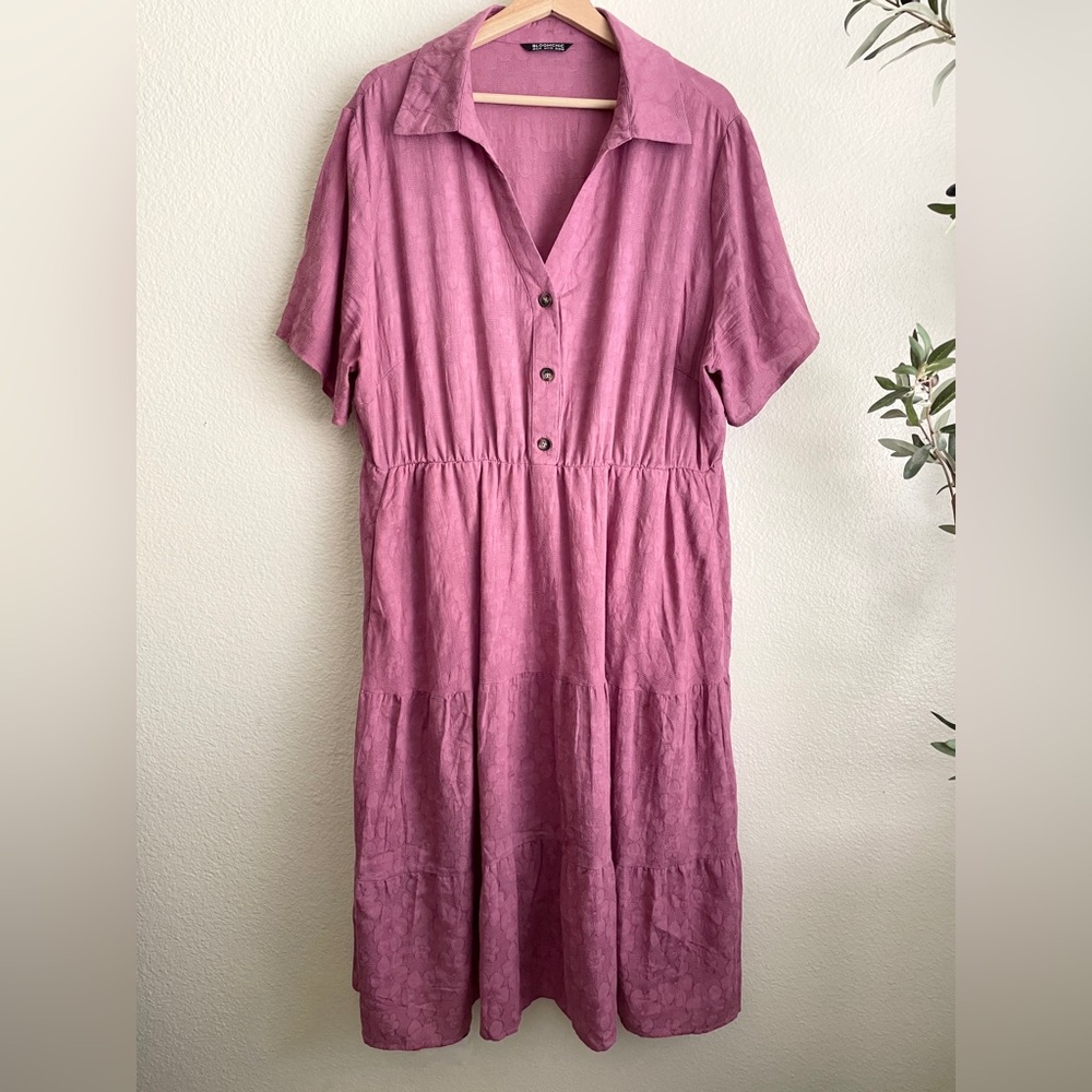 BloomChic Collared Button Front Short Sleeve Midi Shirt Dress Women’s US…